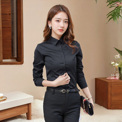 黑衬衫女长袖2026新款春夏工作服正装韩版上衣职业女装衬衣OL工装