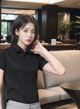 黑色短袖衬衫工装职业防走光长袖白衬衣女设计感小众高级感小个子