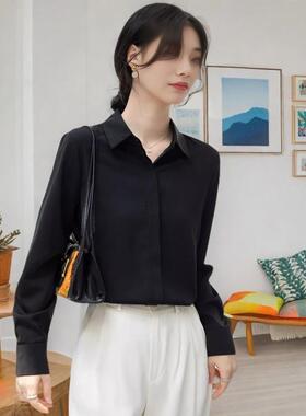 ol通勤女装黑色衬衫女长袖工作服设计感小众工装上衣职业修身衬衣