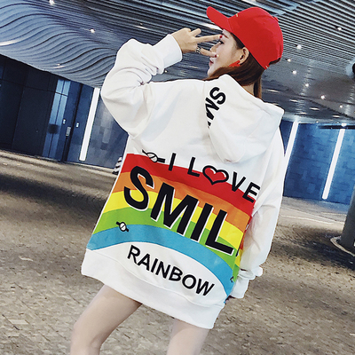 彩虹条纹卫衣2018新款女长袖薄款韩版宽松中