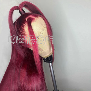 酒红色整顶假发前蕾丝化纤头套女士长直发高温丝 Lace Front Wigs