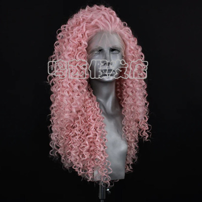 粉色前蕾丝化纤小卷假发头套curly synthetic lace front wigs