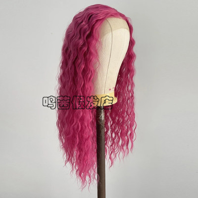 小卷粉色女士前蕾丝手勾化纤整顶假发全头套女高温丝lace wigs