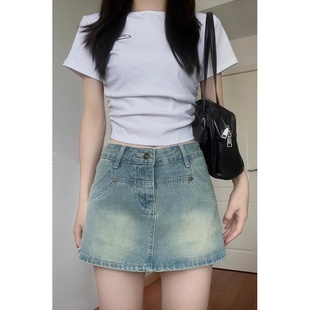 高腰牛仔短裙裤 微胖mm显瘦梨形身材a字小个子半身裙潮 女夏季 大码