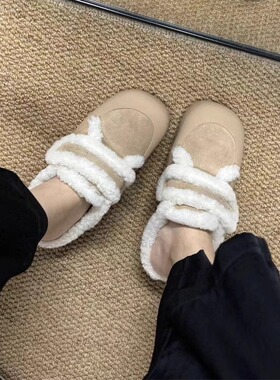 澳洲秋冬女鞋EVERAU魔术贴雪地靴羊皮毛一体内里半拖一脚蹬EA2061