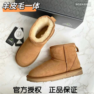 男鞋 短筒中筒一粒扣羊皮毛一體橡膠底EA3001 雪地靴EVERAU女鞋 澳版