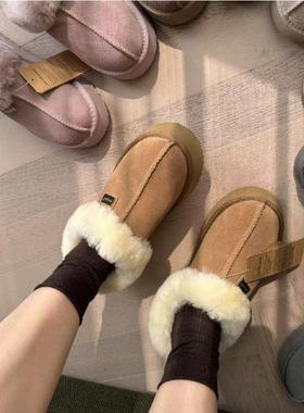 澳洲EVERAU秋冬女鞋翻毛厚底棉鞋拖鞋一脚蹬羊毛便鞋懒人鞋2001