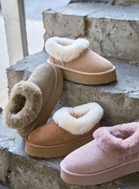 澳洲TASMAN秋冬女鞋羊毛雪地靴浅口厚底增高大喜庆牛皮面5869