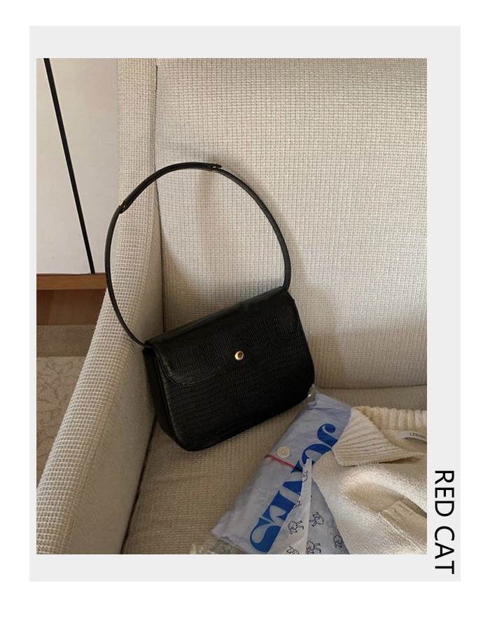 特价清货牛皮春夏lerobe简约蜥蜴纹真皮气质单肩中古腋下小方包女