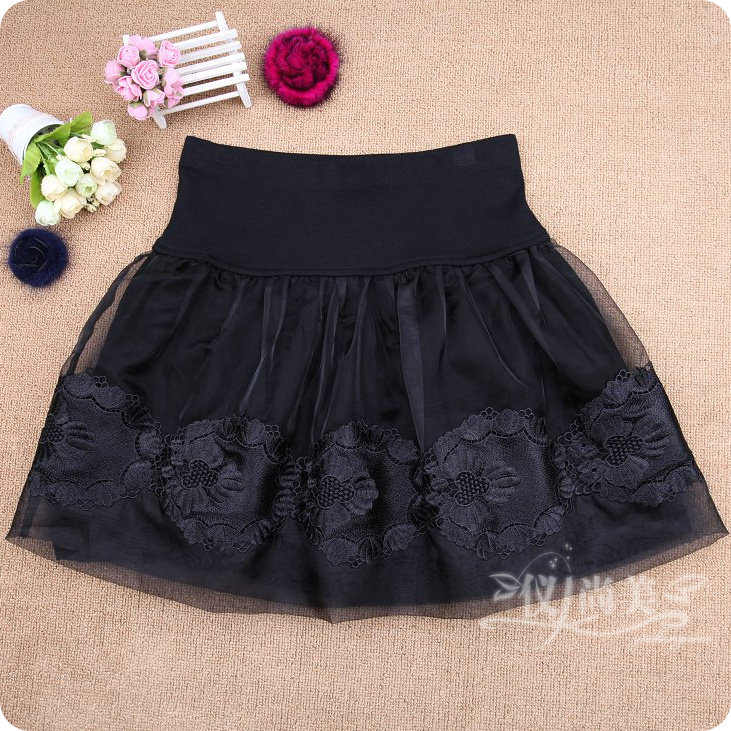 秋冬新款蕾丝短裙欧根纱半身裙女蓬蓬裙子大码打底高腰a字裙纱裙
