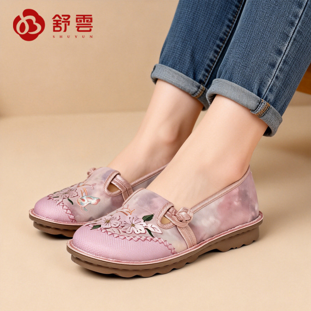 舒云新中式刺绣布鞋女平跟单鞋透气舒适古装汉服绣花鞋老北京布鞋