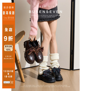 2026新款 子女春秋季 学院风厚底单鞋 柒步森林牛皮蝴蝶结系带小皮鞋