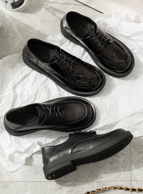 柒步森林平底日系真皮英伦风学院舒适小皮鞋黑色单鞋子女春季新款