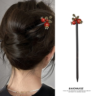 2025新款红色发簪流苏古风国潮女小众高级定制新款发饰简约头饰