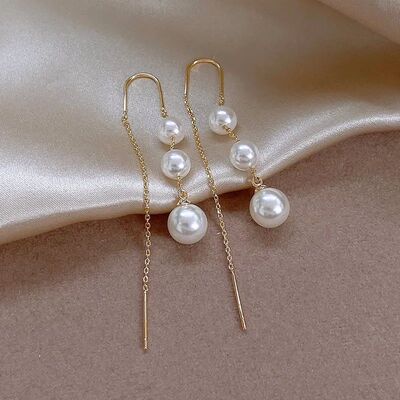 Korean Exquisite Imitation Pearl Tassel Drop Earring For Wom