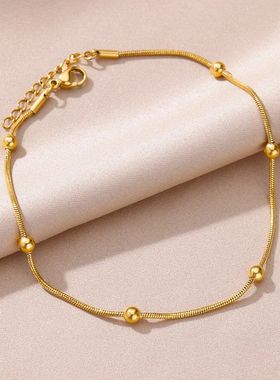 Vintage Anklets for Women Stainless Steel Beads Chain Anklet