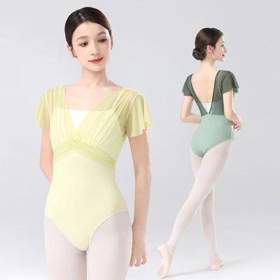 Women Ballet Leotards Dance Leotard Nylon Spliced Short Slee