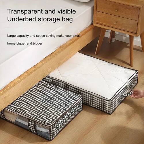 1pc Houndstooth Quilt Clothes Storage Bag Big Capacity Folda