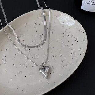 Double Layered Love Heart Pendant Necklace for Women Simple