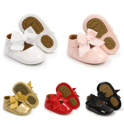 Meckior Baby Shoes Bowknot Rubber Sole Anti-slip PU Ballet