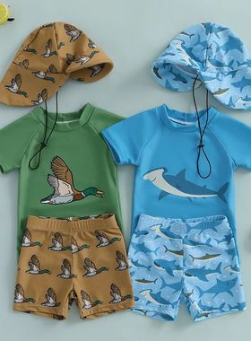 Toddler Baby Boys Rash Guard Swimsuit Set Shark/Duck Print
