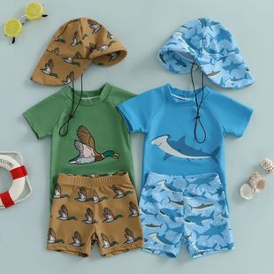 Toddler Baby Boys Rash Guard Swimsuit Set Shark/Duck Print