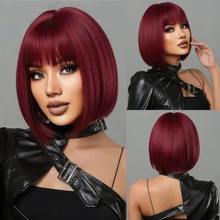 Short Wine Red Bob Wigs For Women Burgundy Bob Wigs With Thi