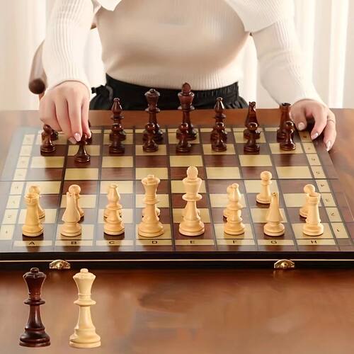 35cm Wooden folding chess set felt game board inside