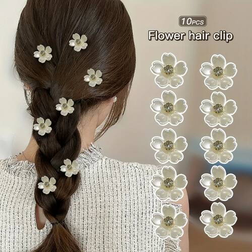 10Pcs Women's Sweet Flower Sparkling Diamond Hairpin Ponytai