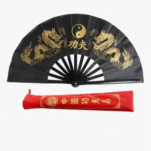 Chinese Tai Chi Fan Bamboo Ribs Double Dragon Kung Fu Fold