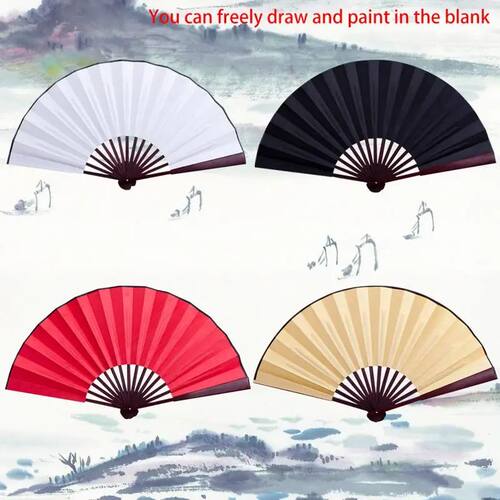 Silk Cloth Blank Chinese Folding Fan Woode