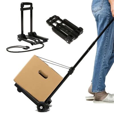 2 Rounds Folding Hand Truck Black Small Lightweight Cart Por