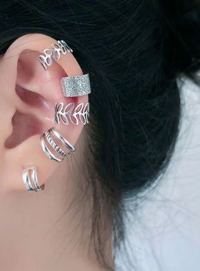 5pcs Silver Color Leaves Clip Earrings for Women Men