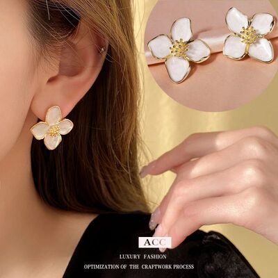 2025 Hibiscus Dropped Glaze Flower Stud Earrings for Women G