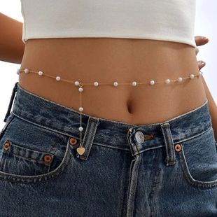 Sexy Vintage Aesthetic Belly Pearl Decor Body Chain Waist