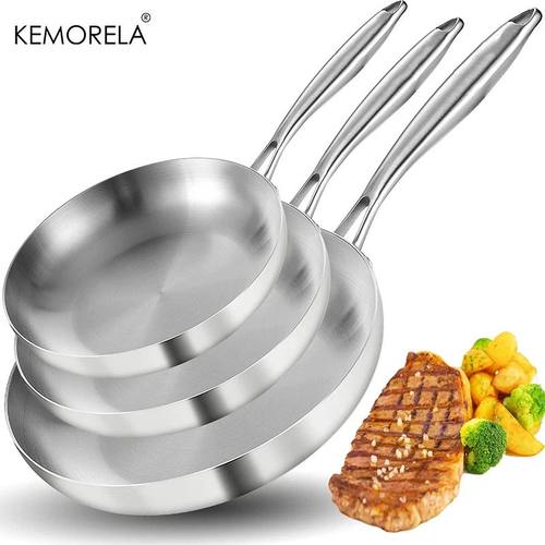2/3PCS Frying Pan 22/24/26/28CM 304 Stainless Steel 2MM Thic