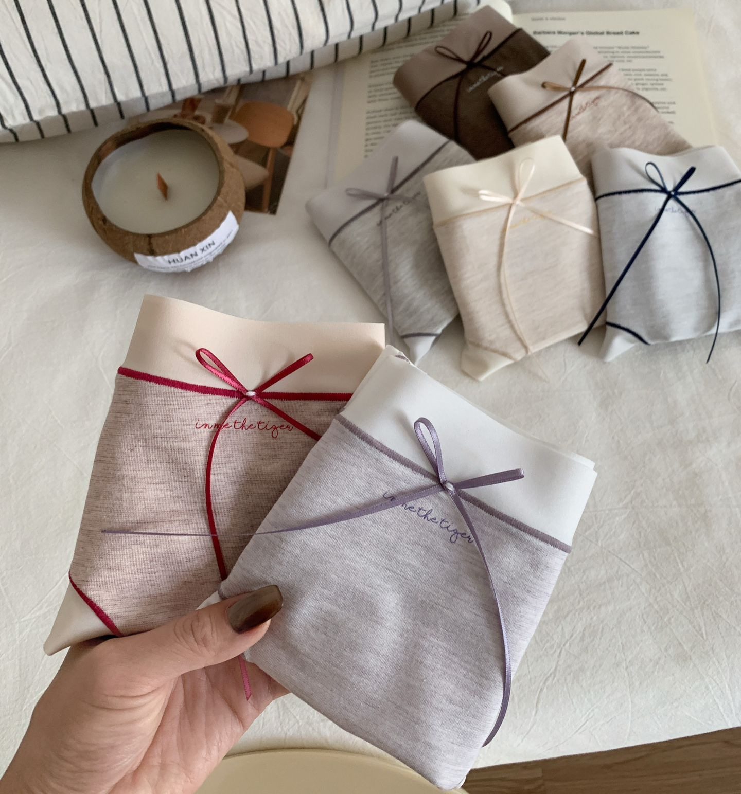 白色海岸～中腰蝴蝶结舒适裸感无痕亲肤透气女士内裤【三条装】