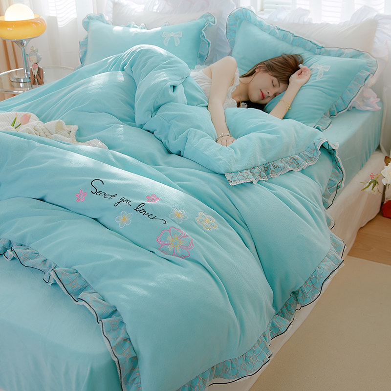 小清新ins水晶绒四件套双面保暖