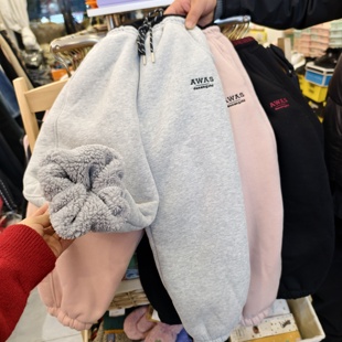 2025新款男女童加厚保暖卫裤儿童洋气时髦裤子中童冬季羊驼绒裤子