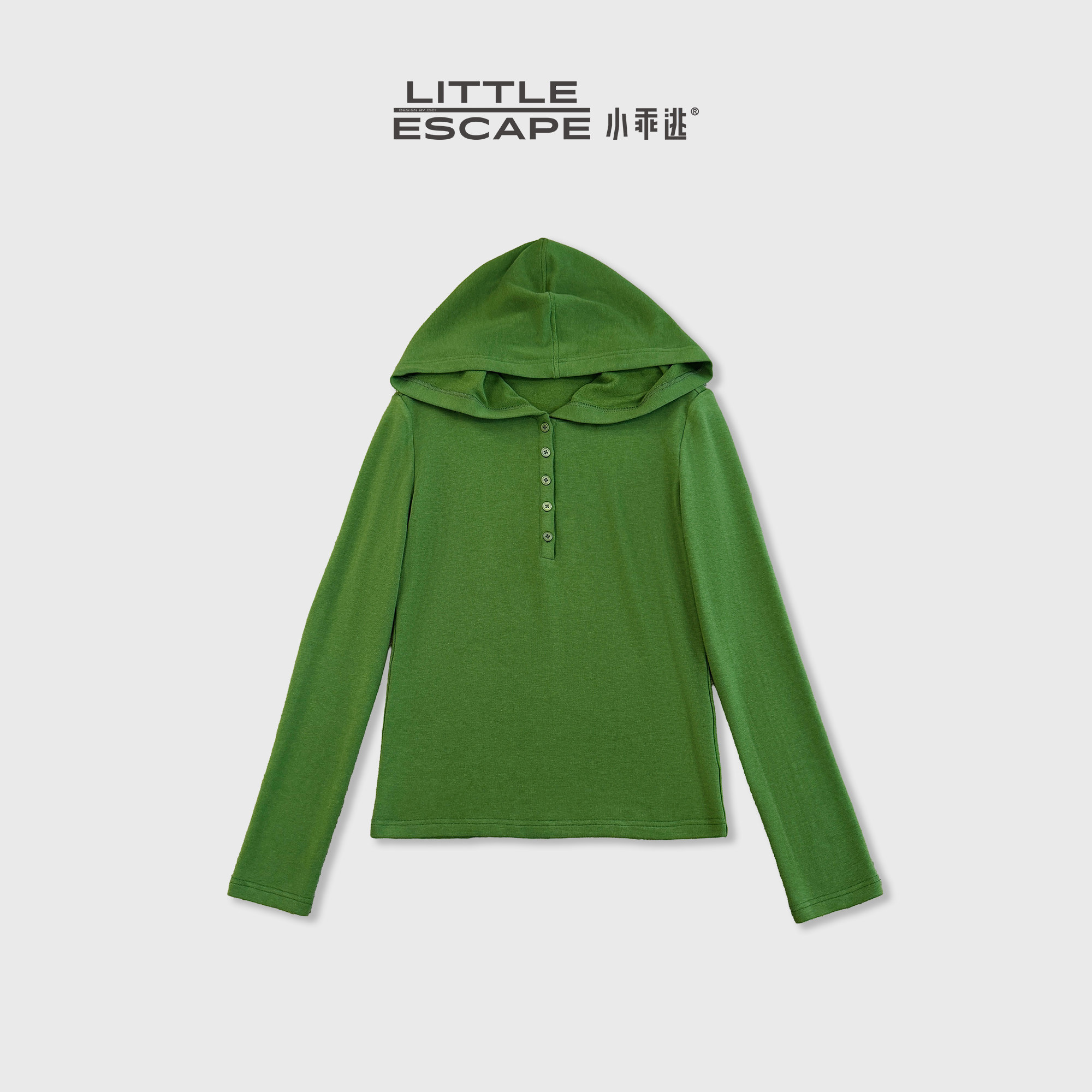小乖逃绿色连帽长袖上衣秋冬软糯半开扣休闲宽松上衣ZX26100A
