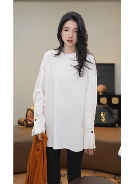 小乖逃双色！白色咖色卫衣圆领纯色极简风宽松秋冬百搭款S25723