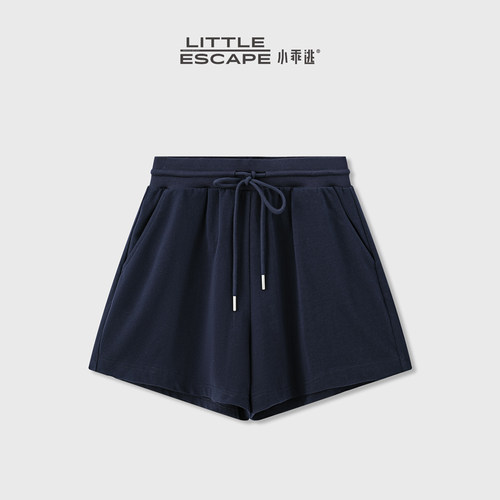 小乖逃JX慵懒风藏蓝运动短裤夏季透气显瘦松紧腰直筒休闲裤M9945