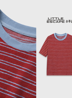 小乖逃JX红色条纹T恤短袖圆领蓝色领慵懒风修身显瘦百搭款N95595