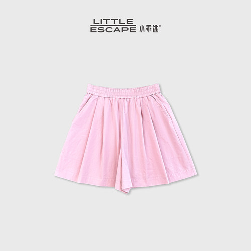 小乖逃JX粉色松紧腰短裤侧边口袋宽松阔腿遮胯短裤M8906