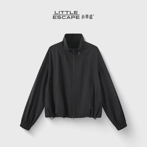 小乖逃黑色立领外套早秋下摆宽松落肩拉链工装风夹克外套260262