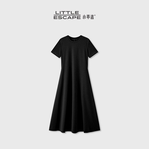 小乖逃JX韩系黑色连衣裙夏季透气显瘦百搭通勤短袖长裙260505