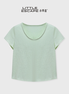 小乖逃JX双色！黄色绿色T恤短袖U领短款纯色修身显瘦百搭款N95596