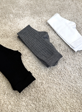 X三双黑色灰色白色袜子双针纯色小腿袜塑形修腿中高筒袜DD25114