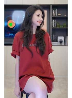 小乖逃休闲时尚红色T恤短袖宽松字母T短袖透气夏季M8234