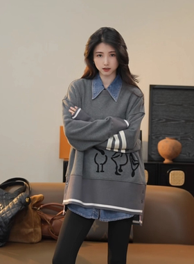 小乖逃休闲时尚灰色卫衣天鹅三条保暖百搭款S25569